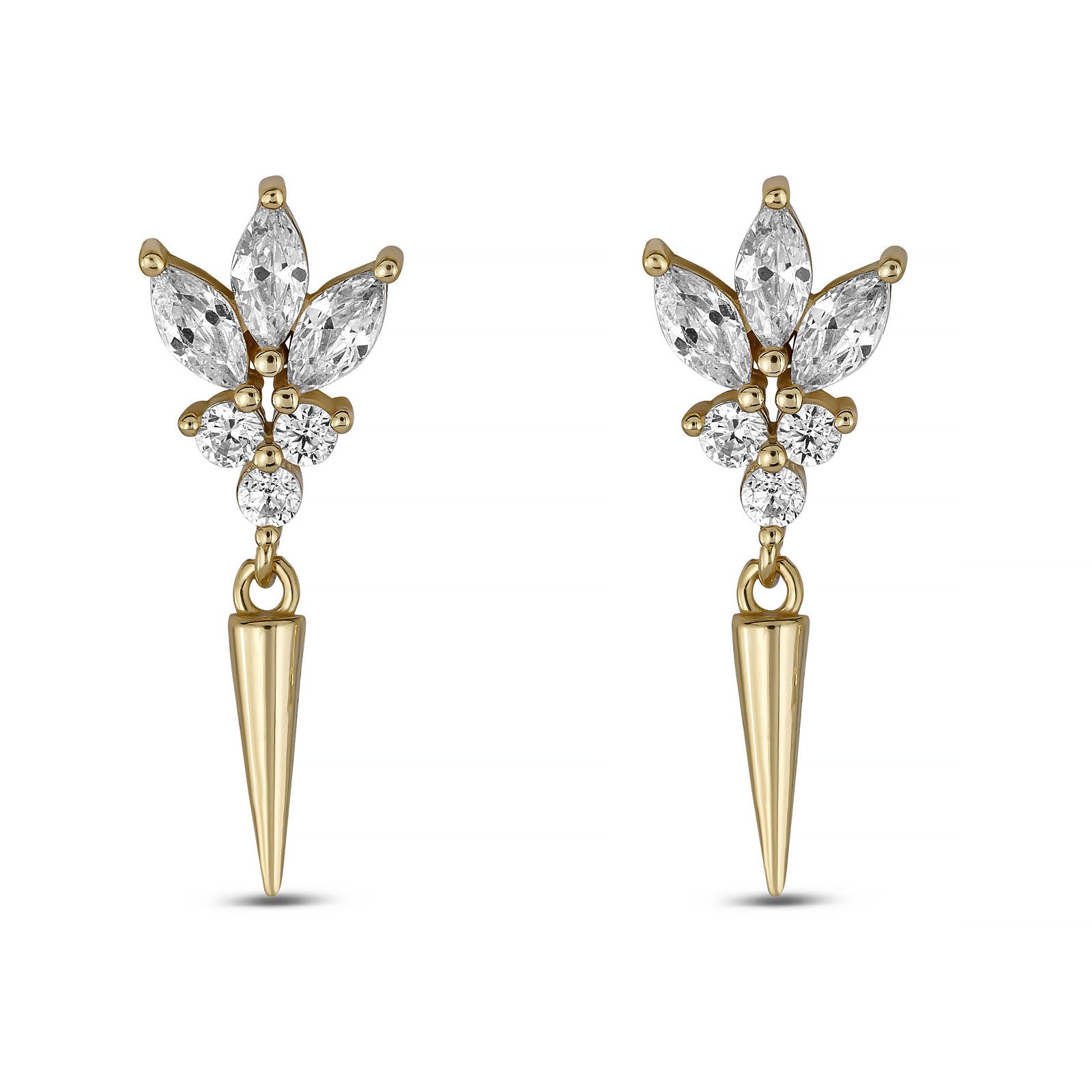 Sterling Silver Spike Drop Earrings - Available in Rhodium Plated & 14K Gold Plated