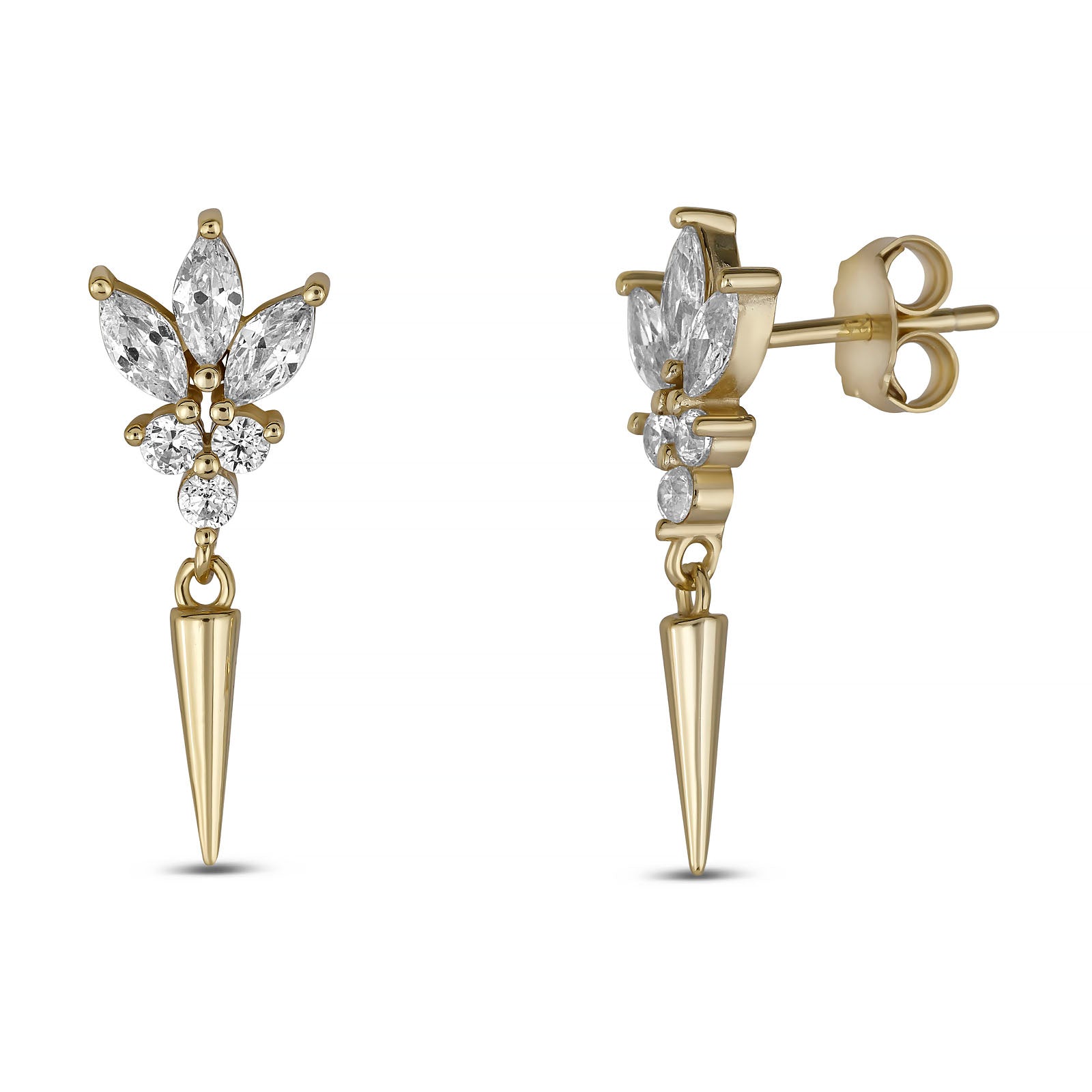 Sterling Silver Spike Drop Earrings - Available in Rhodium Plated & 14K Gold Plated