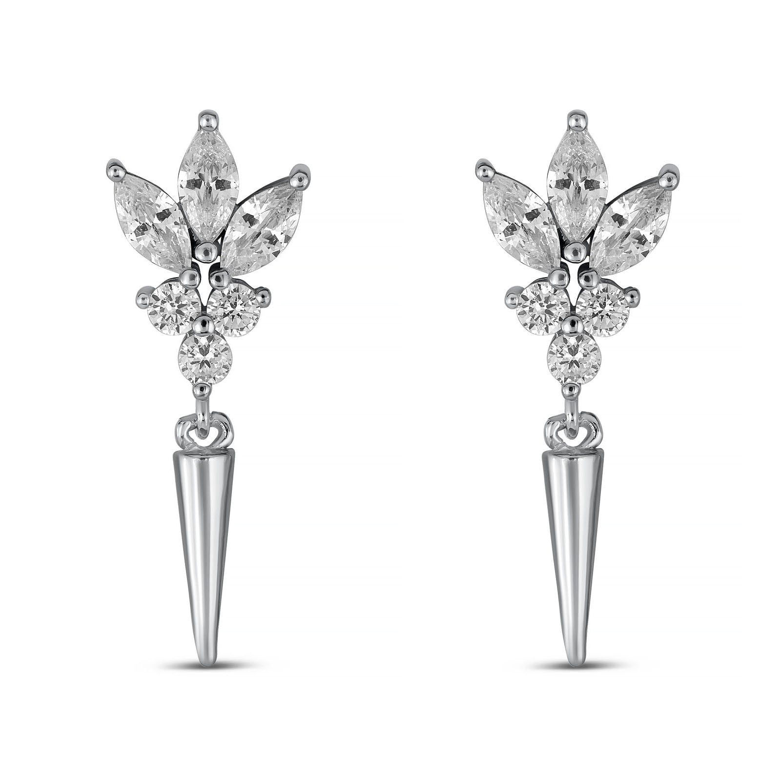 Sterling Silver Spike Drop Earrings - Available in Rhodium Plated & 14K Gold Plated