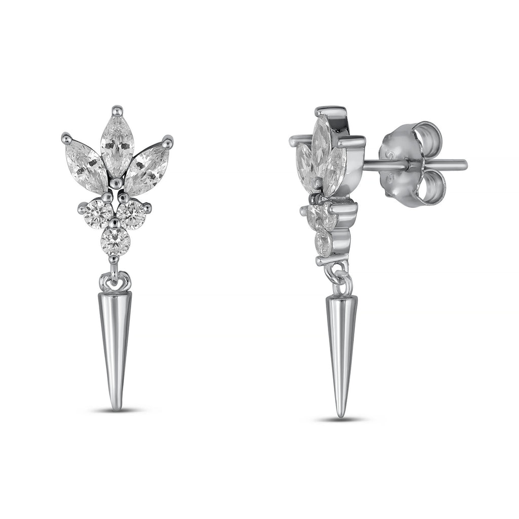 Sterling Silver Spike Drop Earrings - Available in Rhodium Plated & 14K Gold Plated