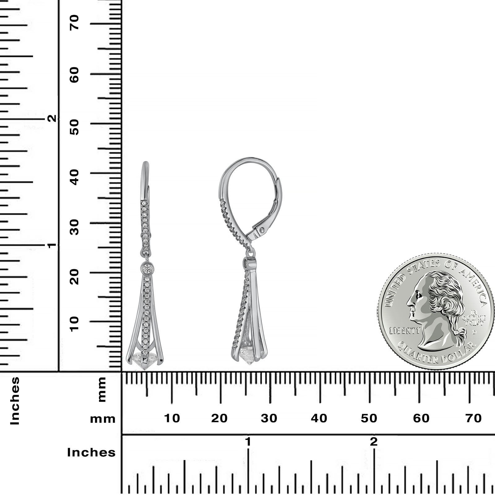 Tower Dangle Earrings 925 Sterling Silver Rhodium Plated