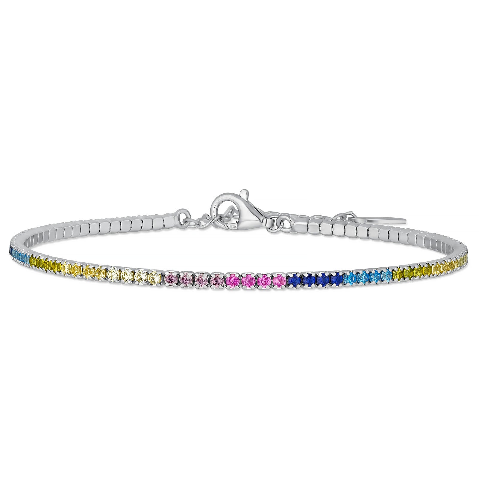 Multicolor Tennis Bracelet for Women Sterling Silver 925 Rhodium Plated
