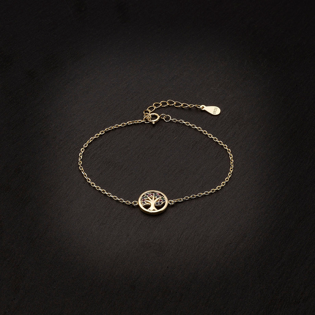 925 Sterling Silver Tree of Life Bracelet - Rhodium or 14k Gold Plated