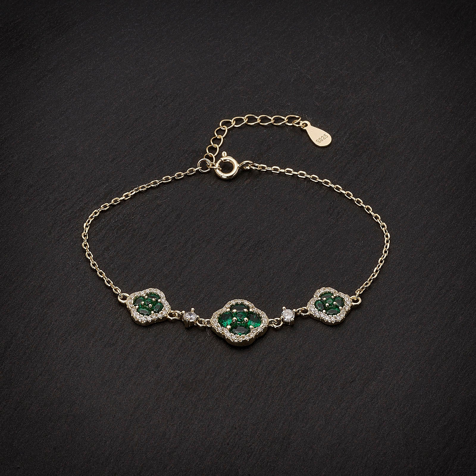 Sterling Silver 14K Gold Plated Lucky Clover Bracelet