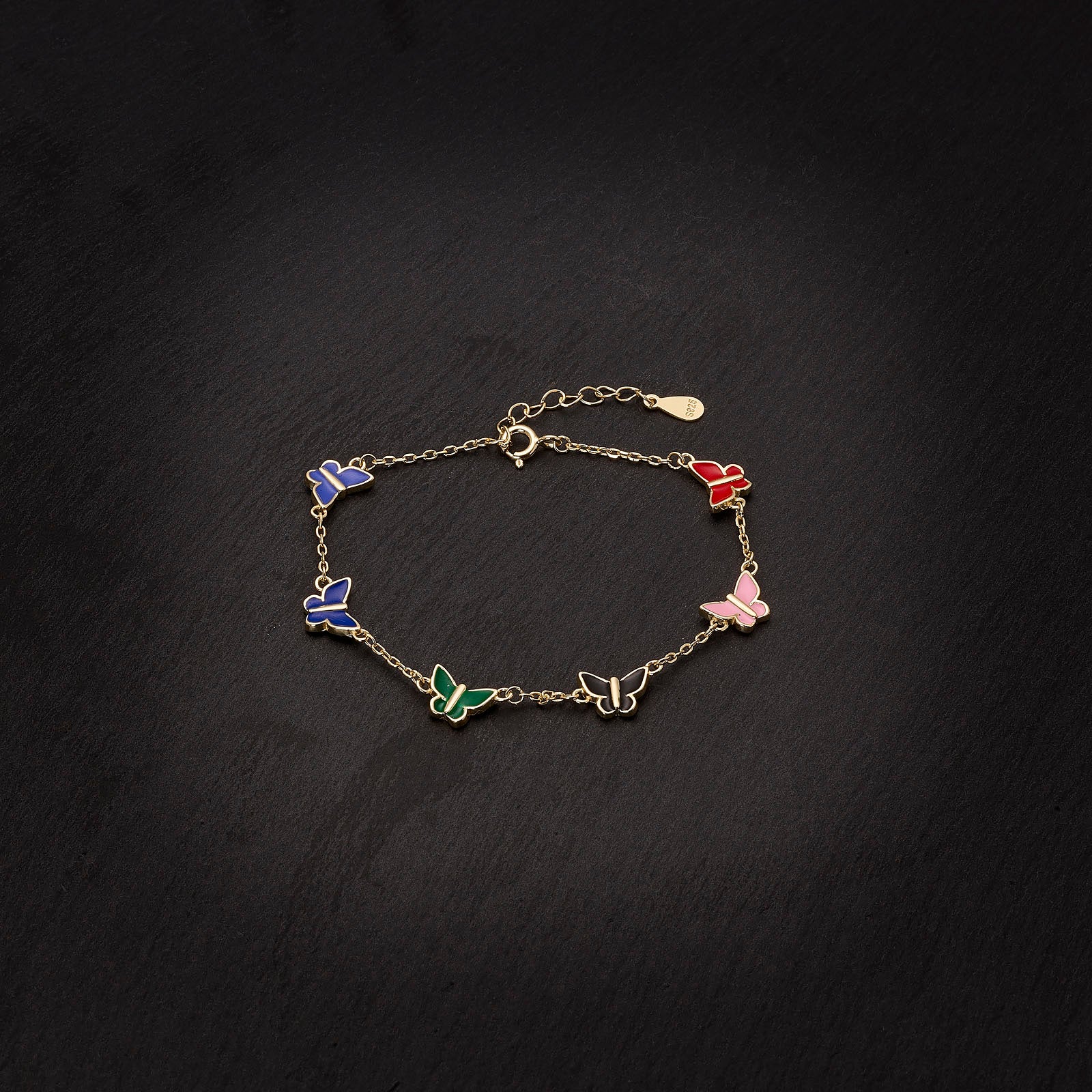 925 Sterling Silver 14k Gold Plated Butterfly Bracelet, Multicolor