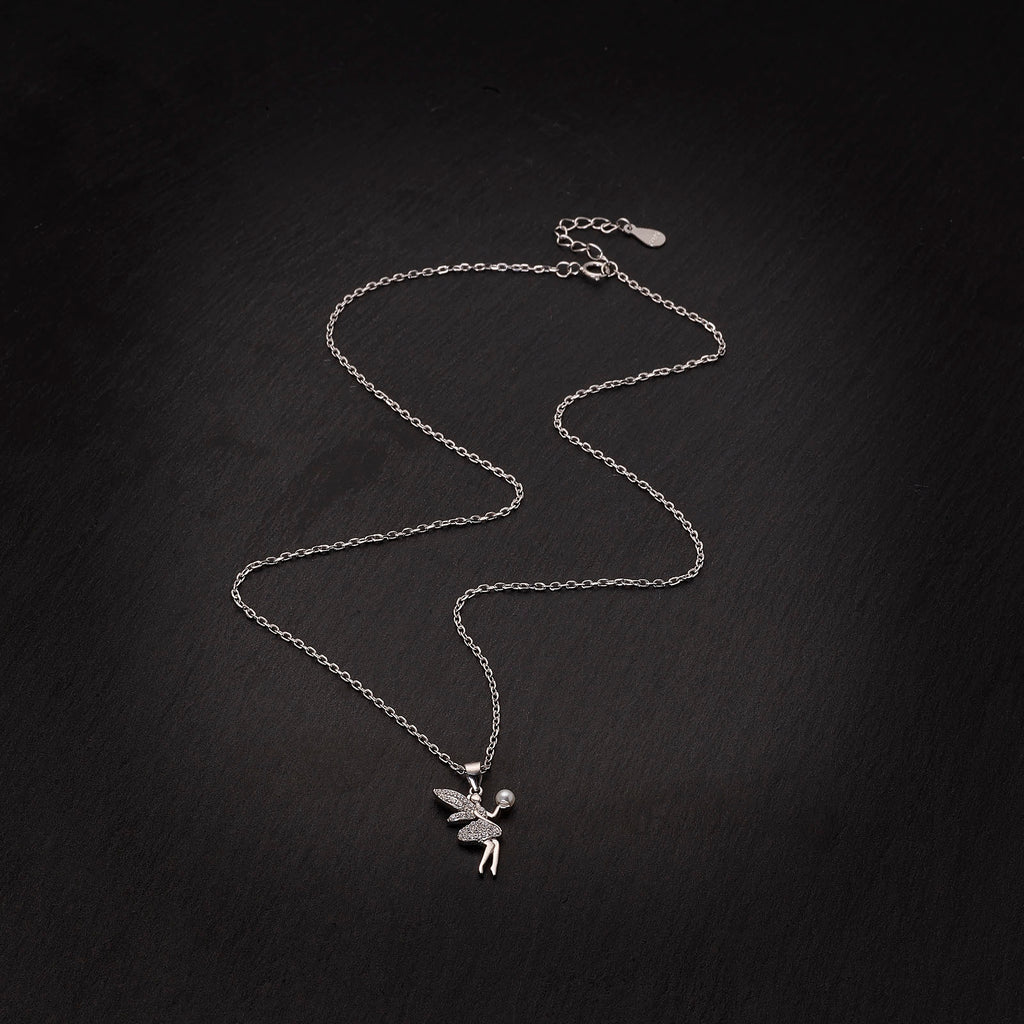 Sterling Silver Rhodium Plated Fairy Necklace with Bubble Pendant