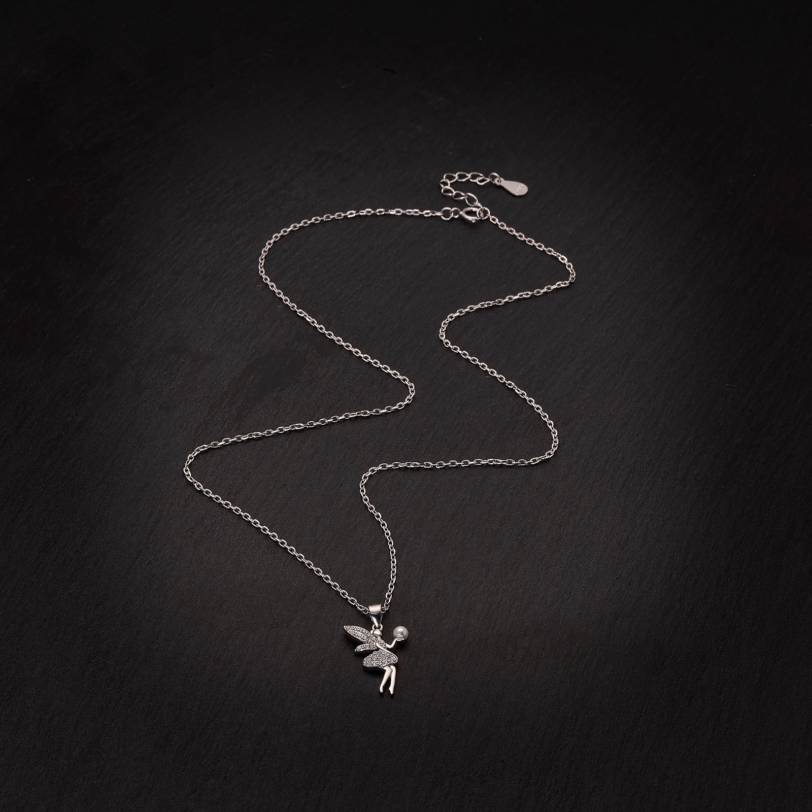 Sterling Silver Rhodium Plated Fairy Necklace with Bubble Pendant