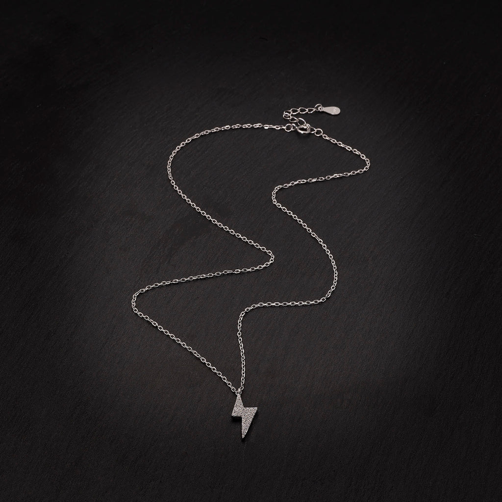 Sterling Silver Lightning Bolt Pendant Necklace, Rhodium Plated