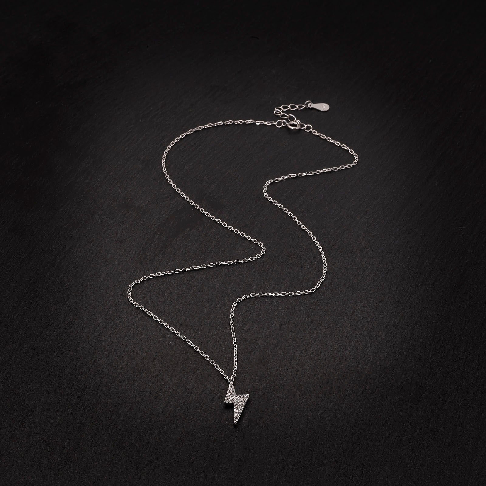 Sterling Silver Lightning Bolt Pendant Necklace, Rhodium Plated