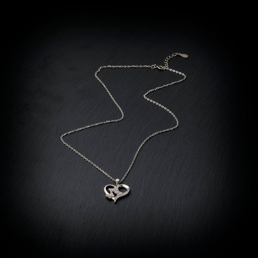 925 Sterling Silver Rhodium Plated Butterfly Heart Necklace