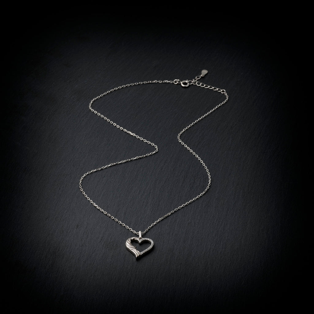 Sterling Silver Rhodium Plated Wing Heart Necklace