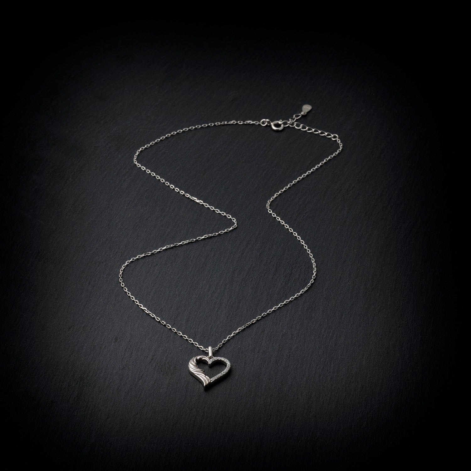 Sterling Silver Rhodium Plated Wing Heart Necklace