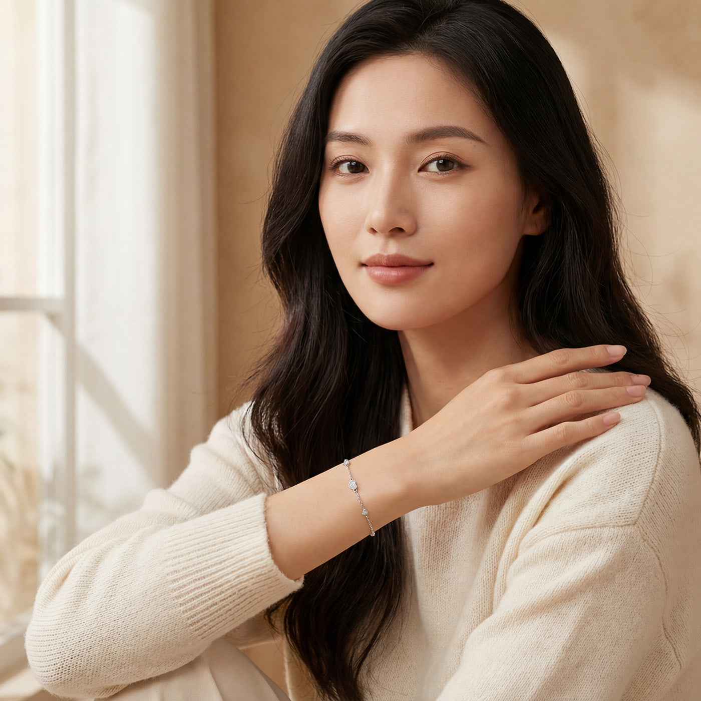 Sterling Silver Rhodium Plated Triple Heart Bracelet