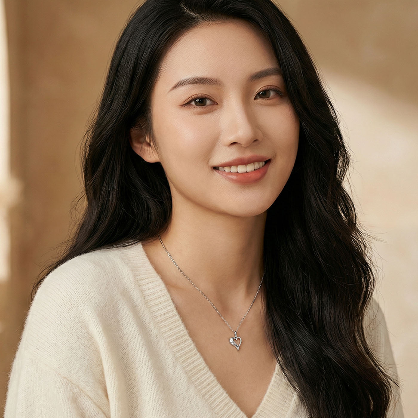 Sterling Silver Rhodium Plated Wing Heart Necklace