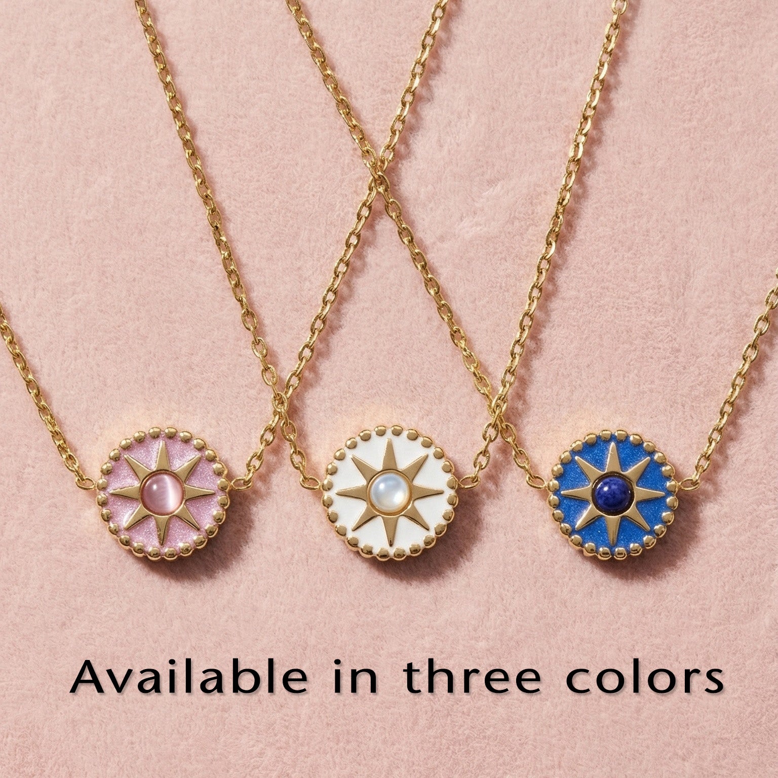 Blue Sunburst Necklace - 18K Gold Plated Stainless Steel