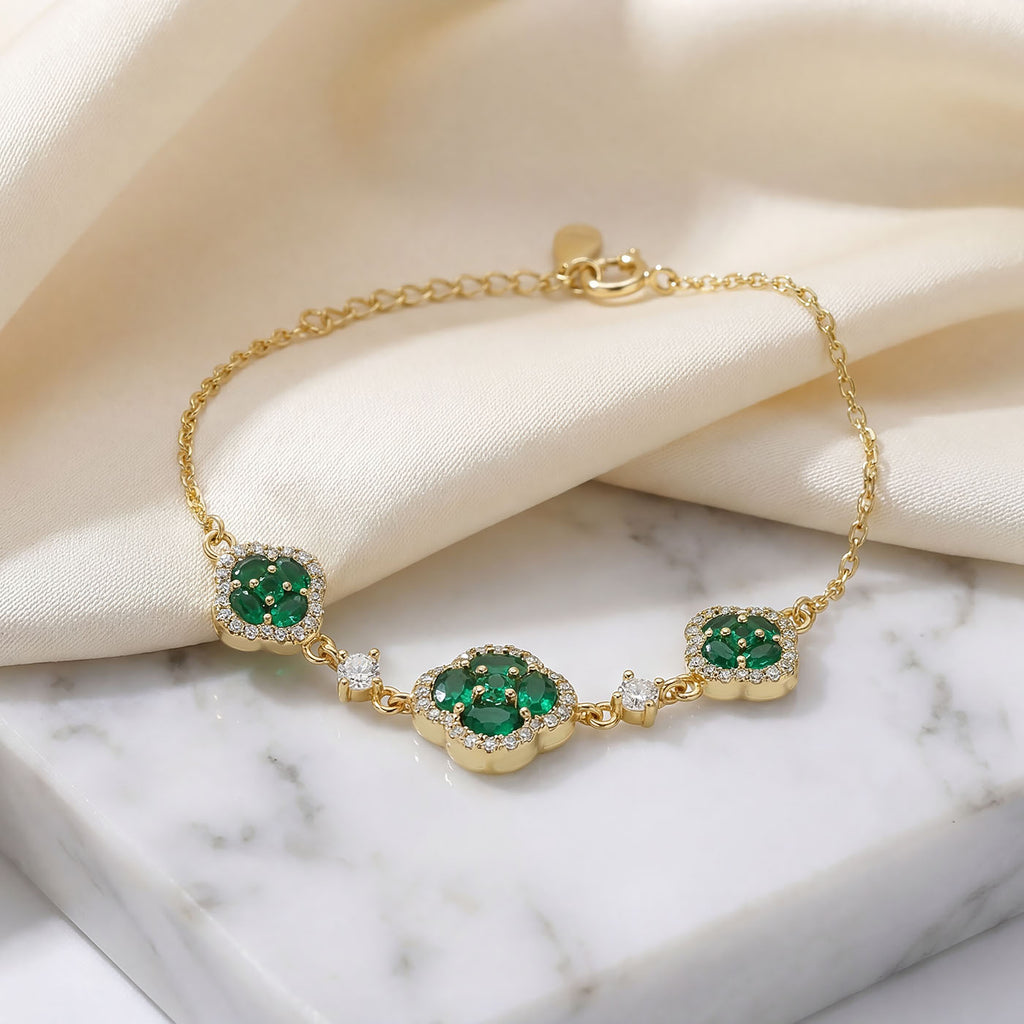 Sterling Silver 14K Gold Plated Lucky Clover Bracelet