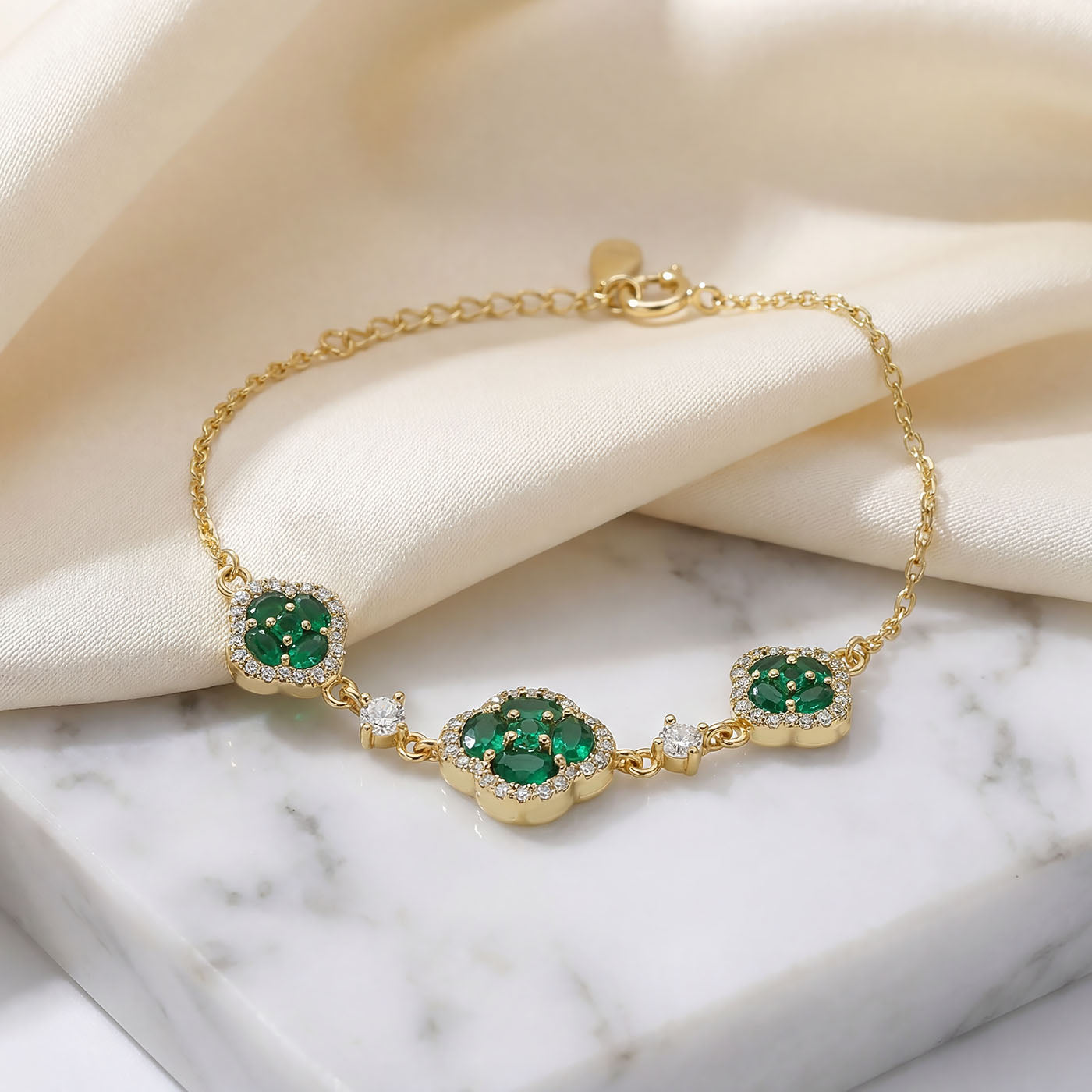 Sterling Silver 14K Gold Plated Lucky Clover Bracelet