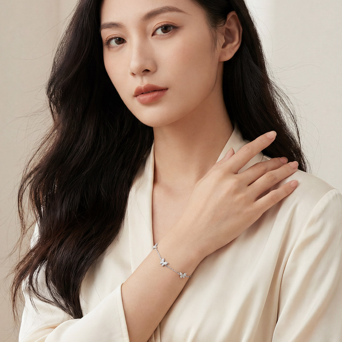 925 Sterling Silver Butterfly Bracelet, Rhodium or 14k rose gold Plated