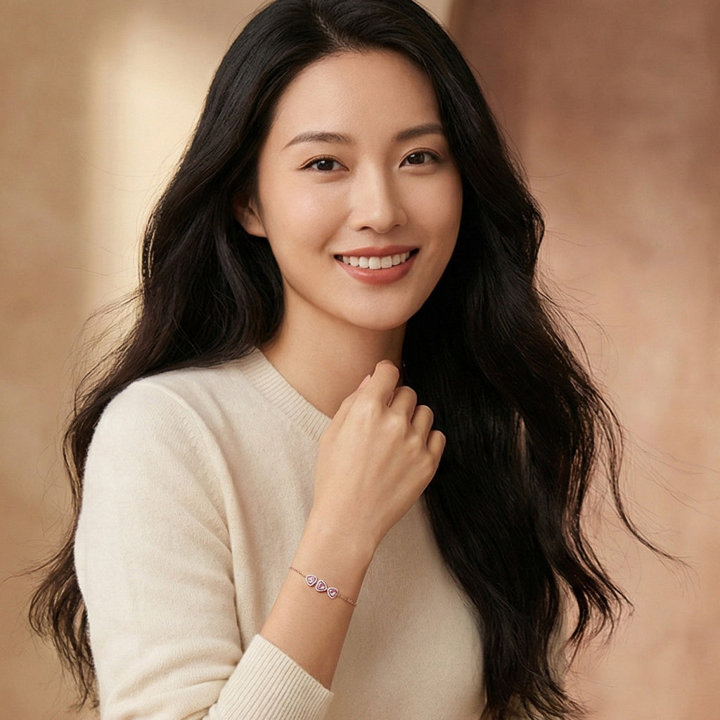 Sterling Silver Gold-Plated Heart Bracelet with Pink Cubic Zirconias