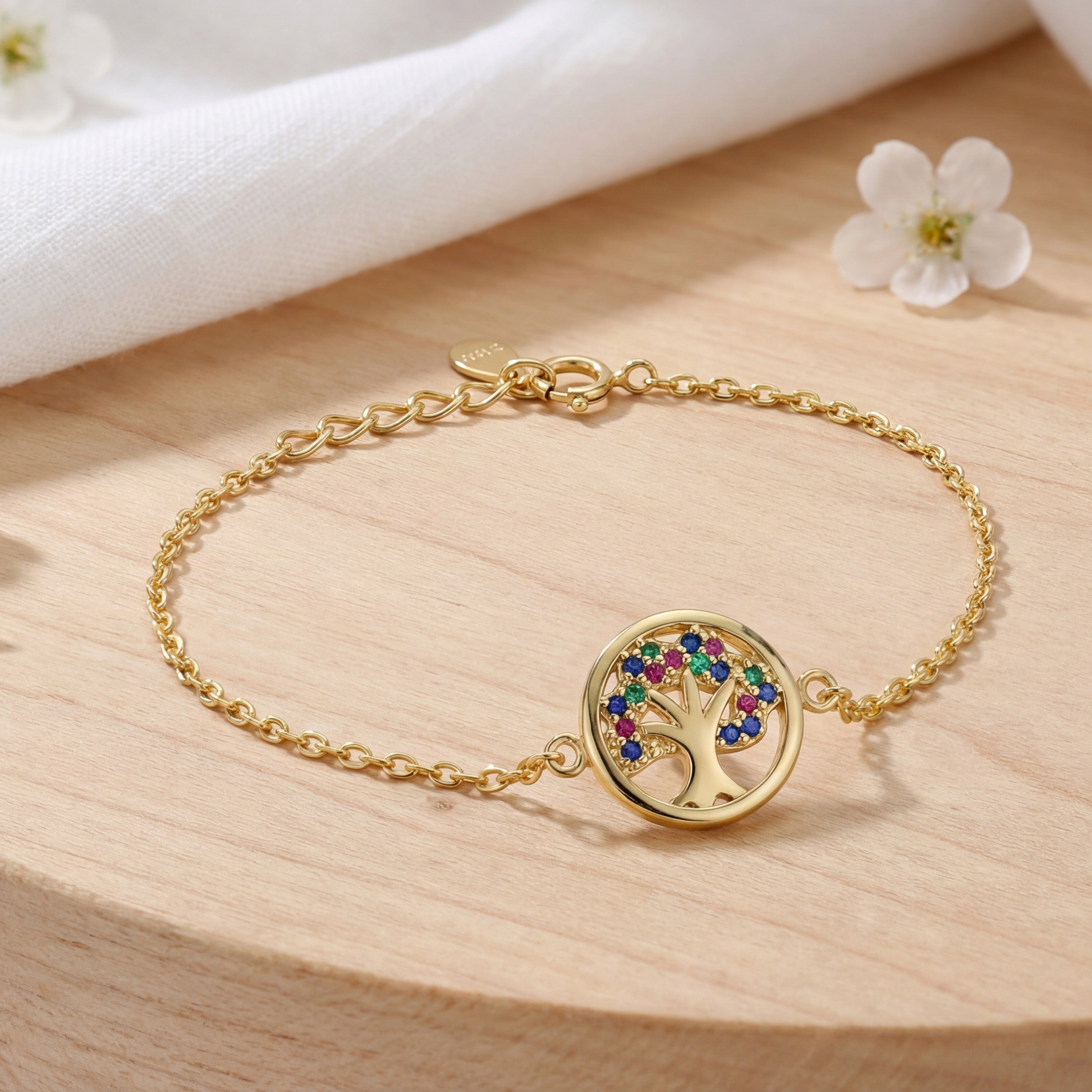 925 Sterling Silver Tree of Life Bracelet - Rhodium or 14k Gold Plated