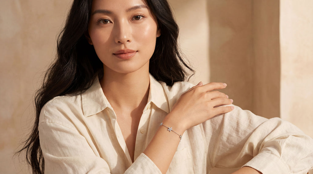 925 Sterling Silver Rhodium Plated Flower Bracelet