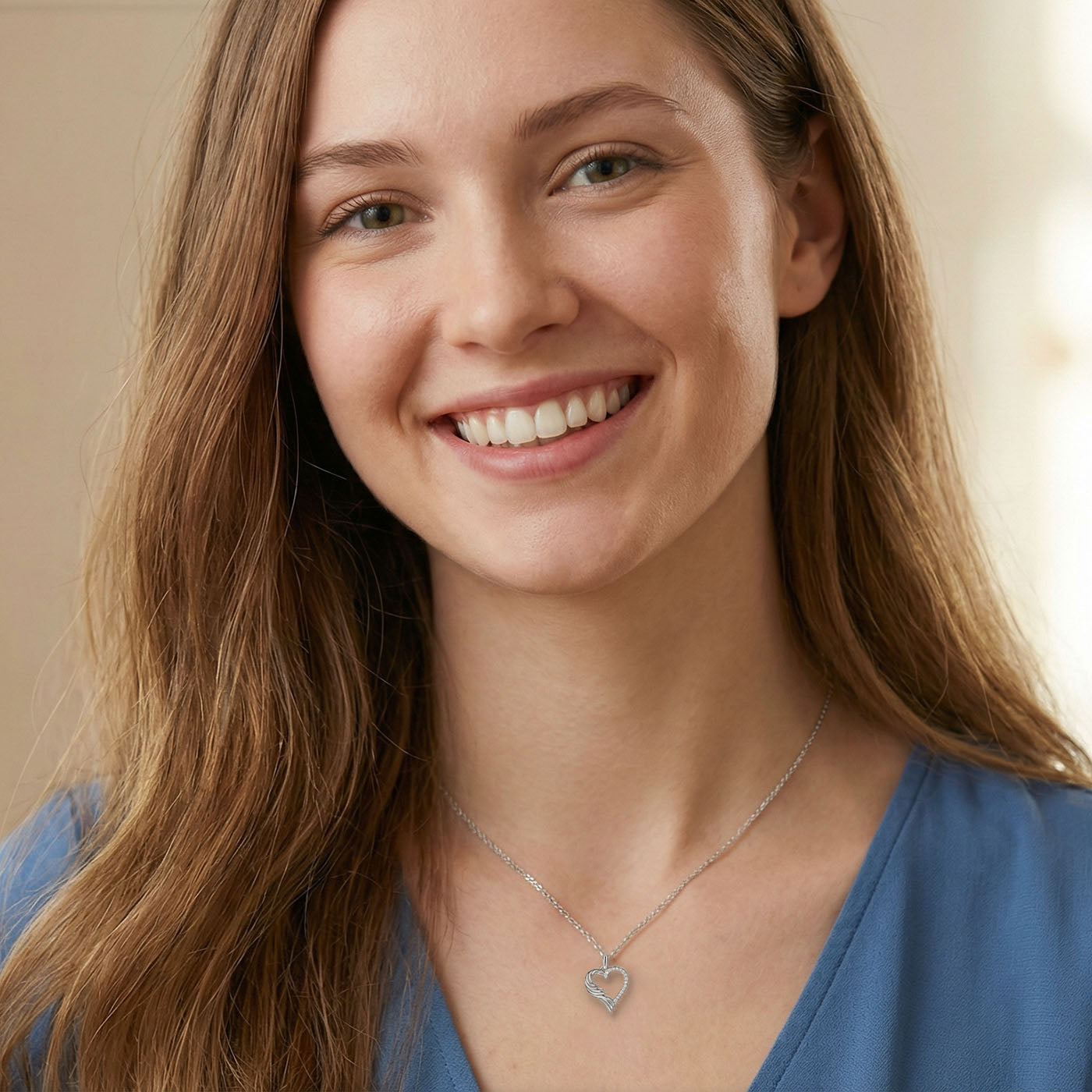 Sterling Silver Rhodium Plated Wing Heart Necklace