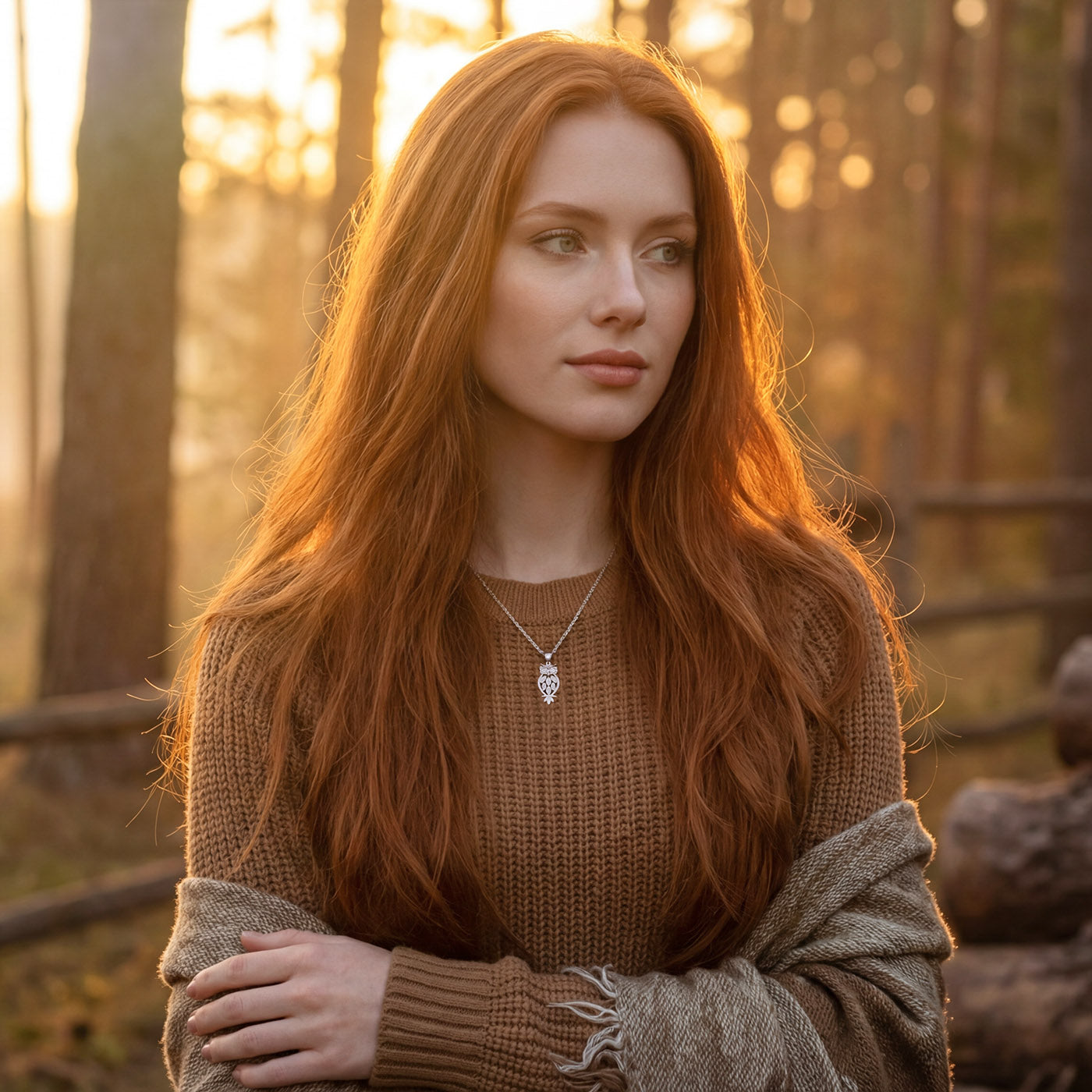 Rhodium Plated 925 Sterling Silver Owl Pendant Necklace