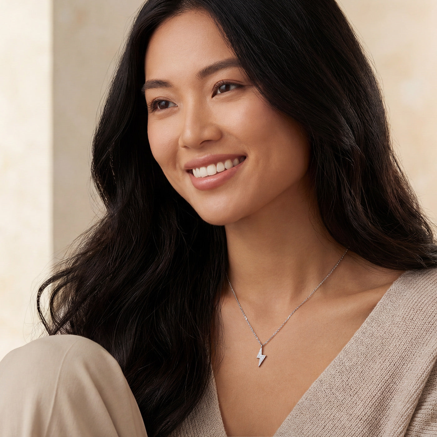 Sterling Silver Lightning Bolt Pendant Necklace, Rhodium Plated