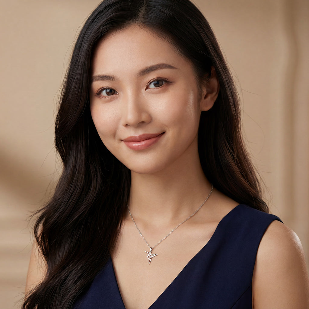 Geometric Hummingbird Necklace | 925 Sterling Silver Rhodium Plated Pendant