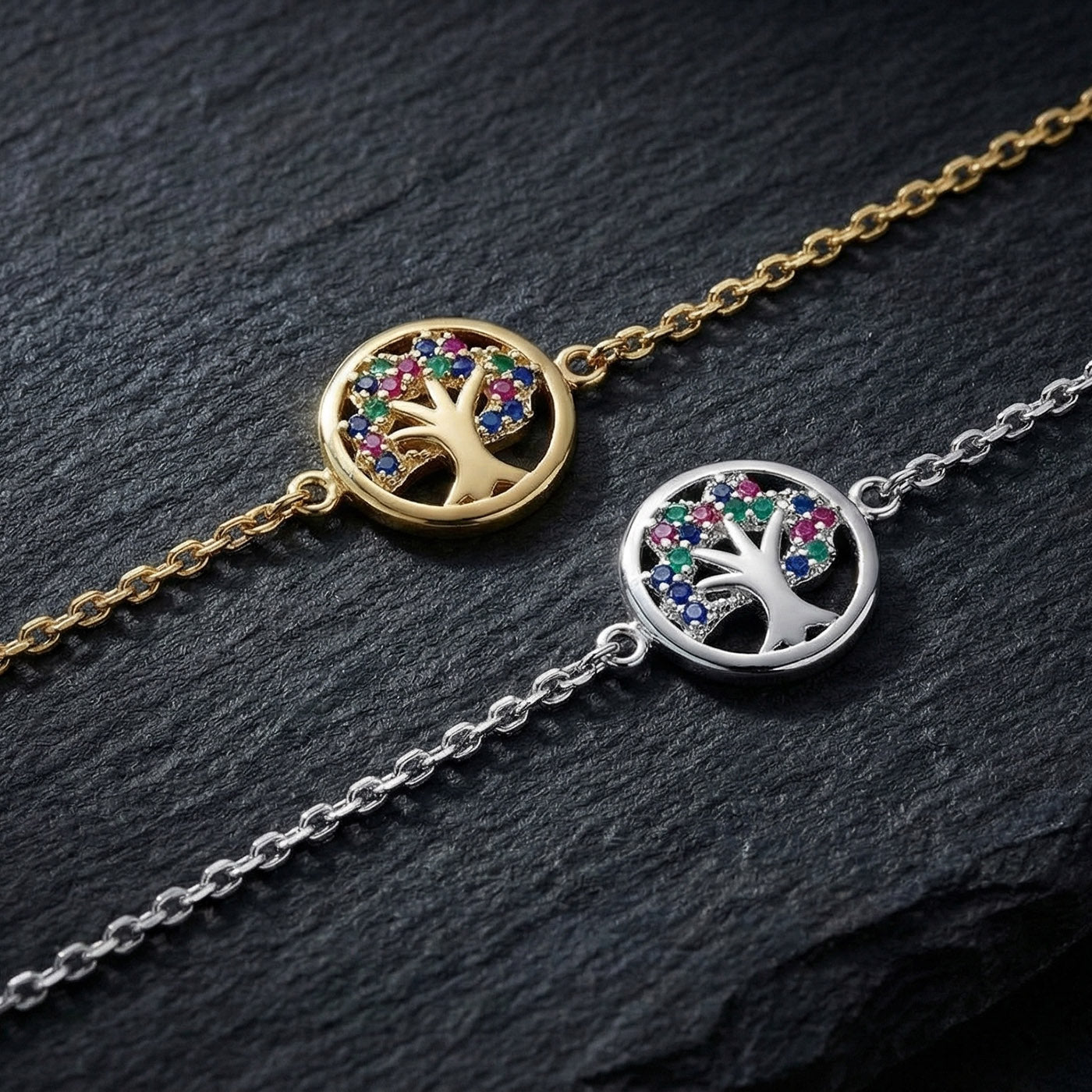 925 Sterling Silver Tree of Life Bracelet - Rhodium or 14k Gold Plated