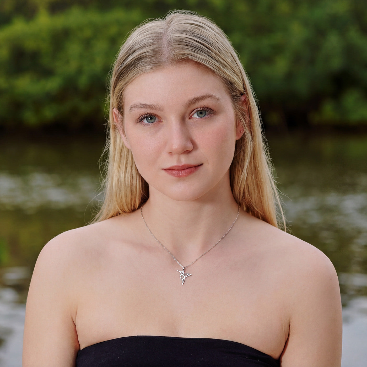 Geometric Hummingbird Necklace | 925 Sterling Silver Rhodium Plated Pendant