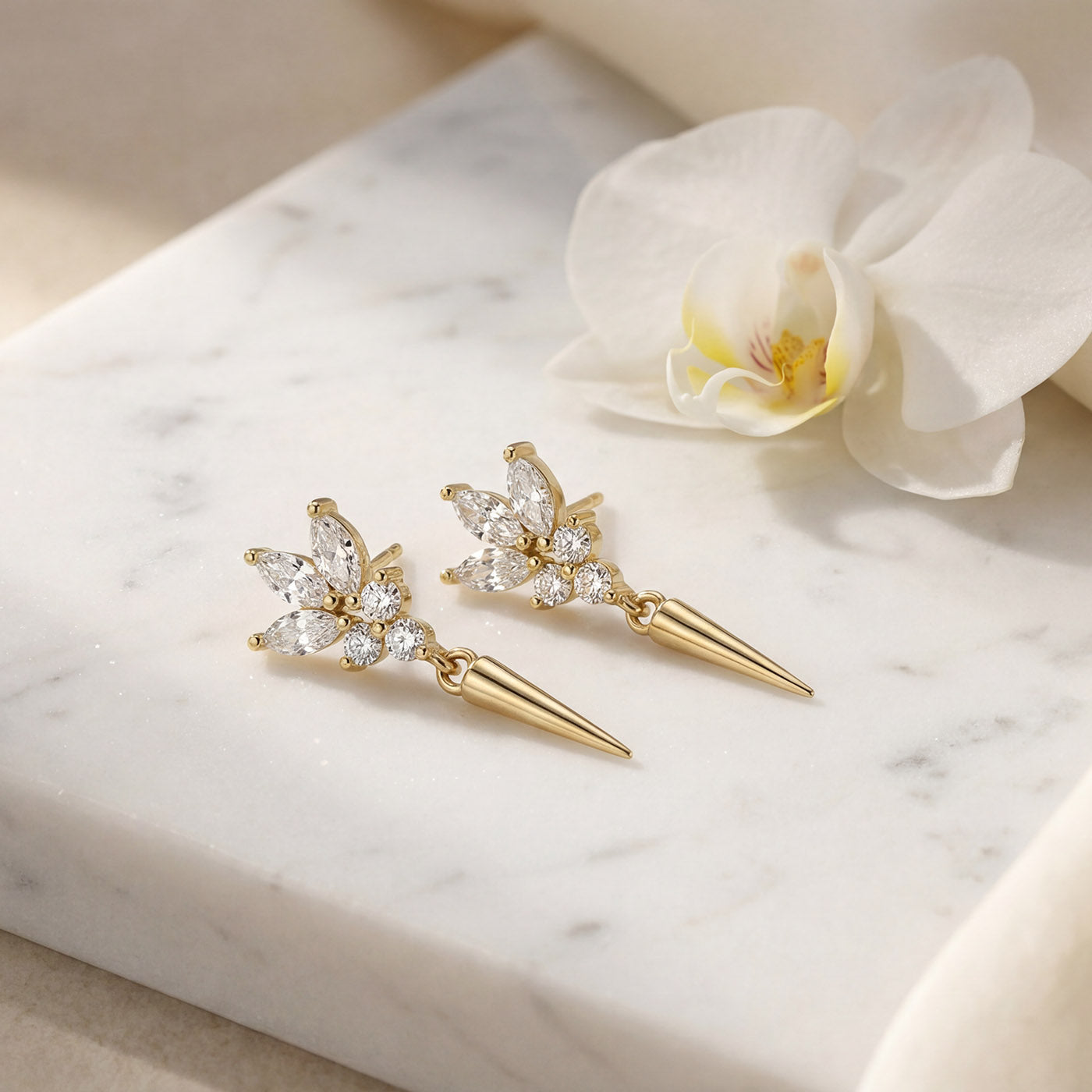 Sterling Silver Spike Drop Earrings - Available in Rhodium Plated & 14K Gold Plated