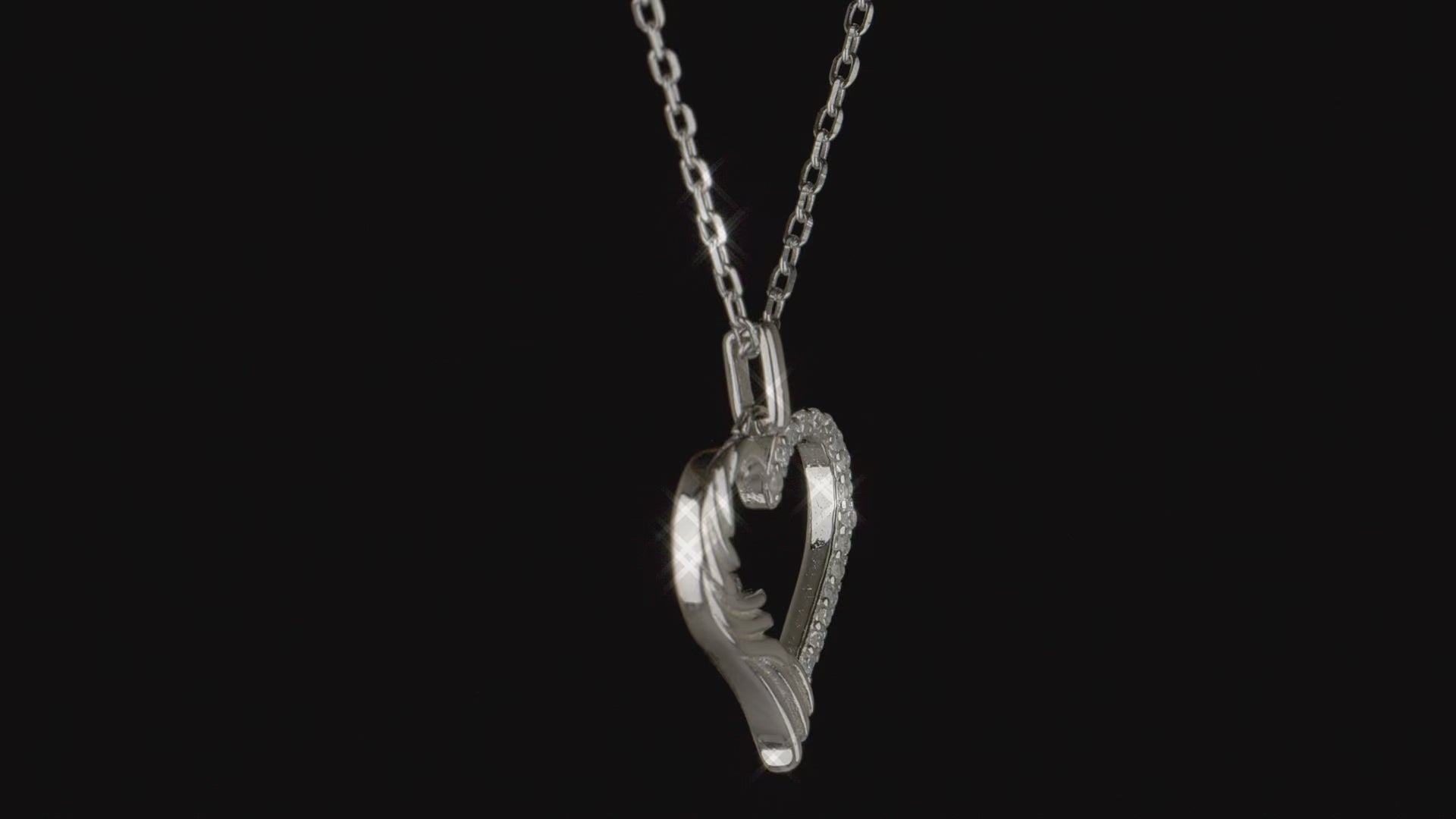 Sterling Silver Rhodium Plated Wing Heart Necklace