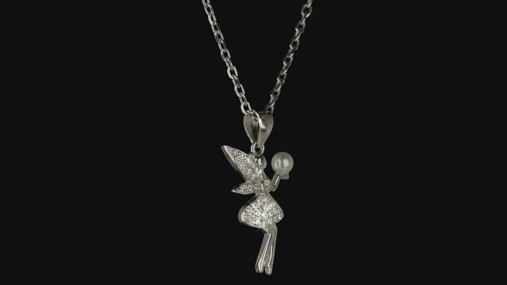 Sterling Silver Rhodium Plated Fairy Necklace with Bubble Pendant