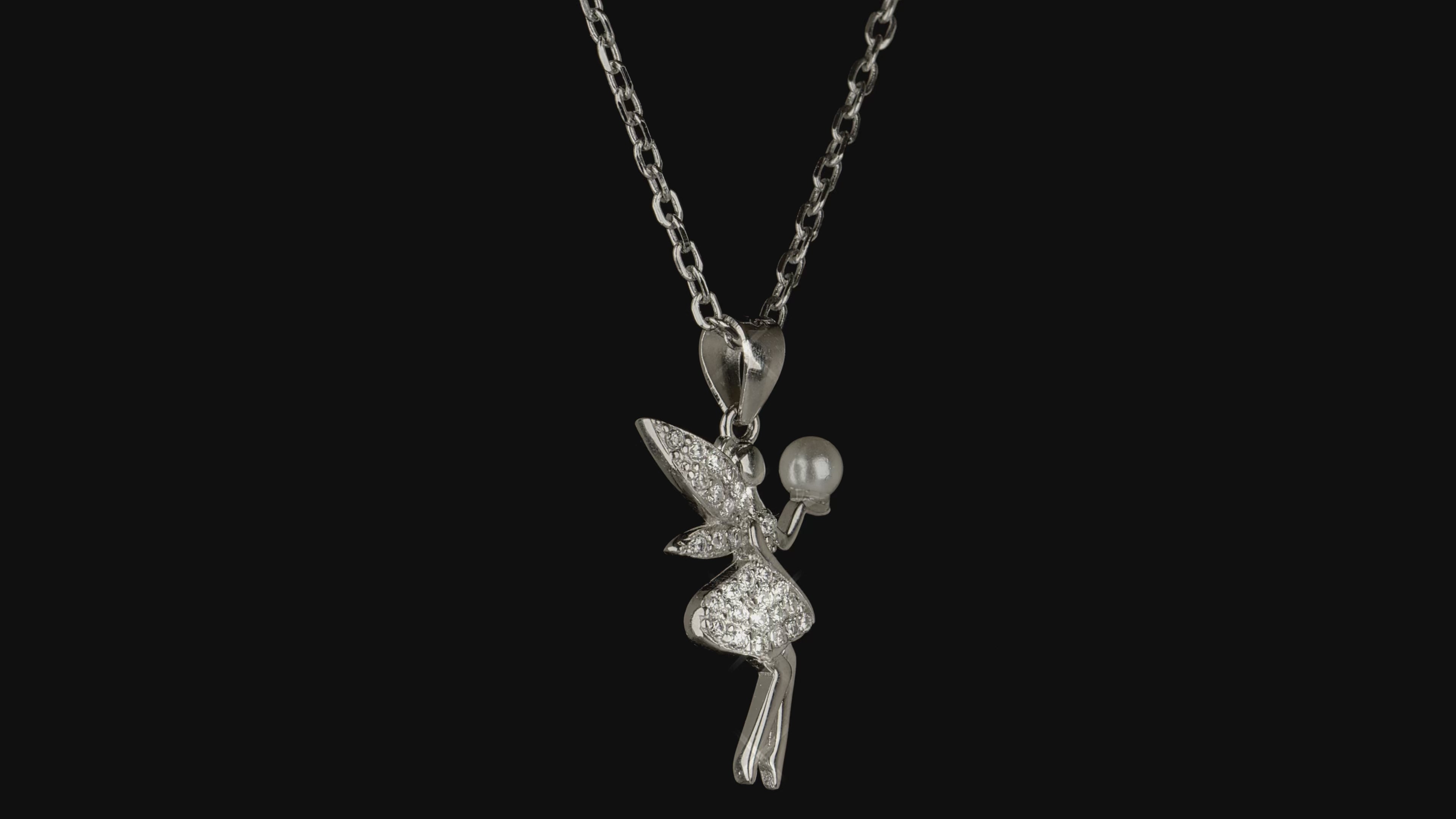Sterling Silver Rhodium Plated Fairy Necklace with Bubble Pendant