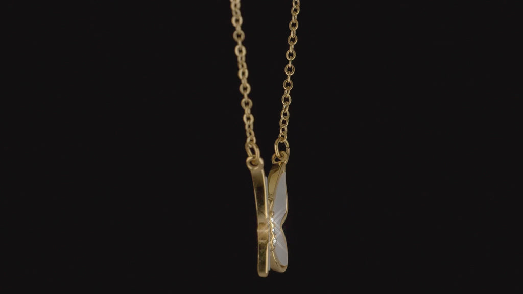 White Iridescent Butterfly Necklace - 18K Gold Plated Stainless Steel