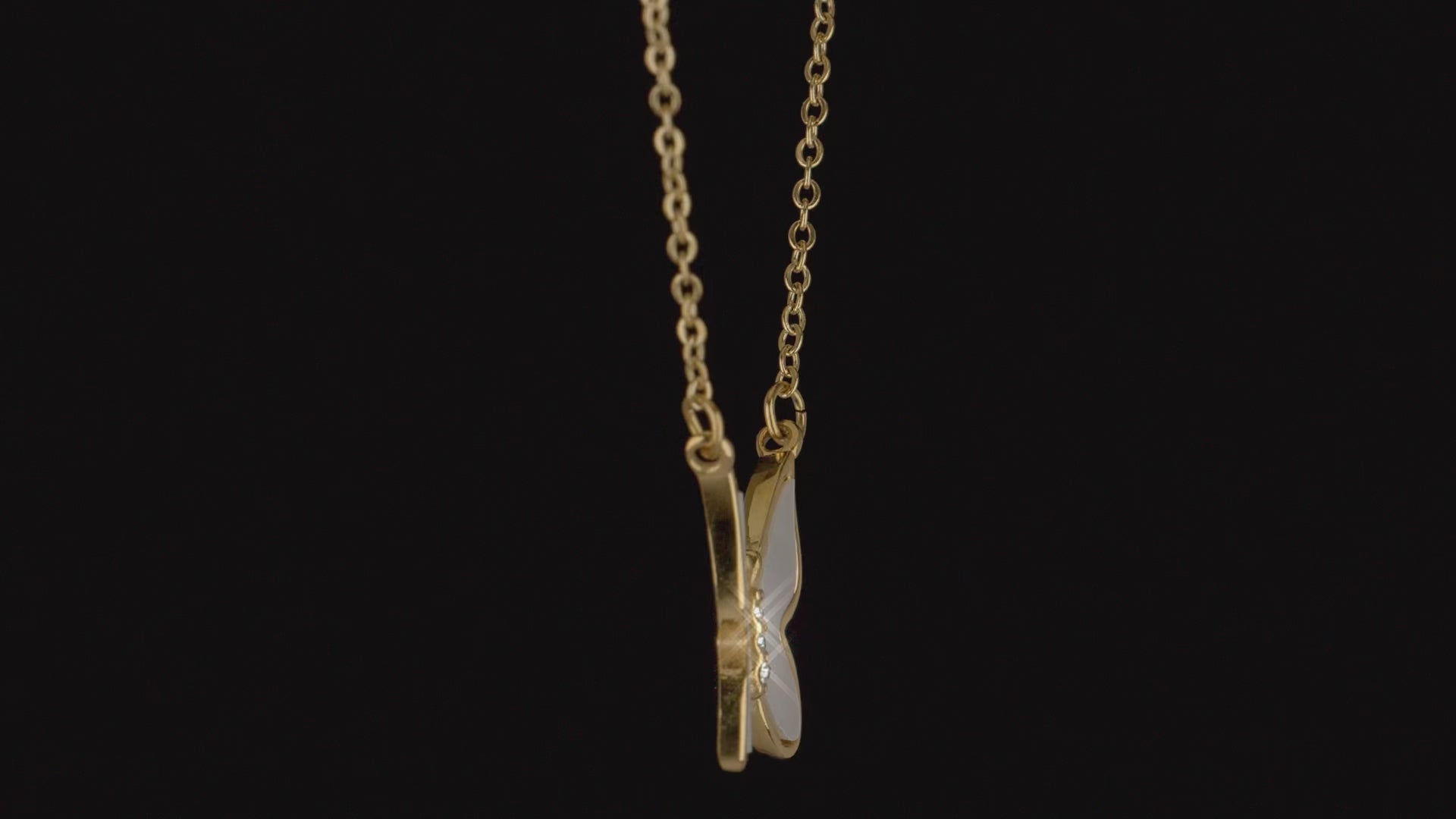 White Iridescent Butterfly Necklace - 18K Gold Plated Stainless Steel