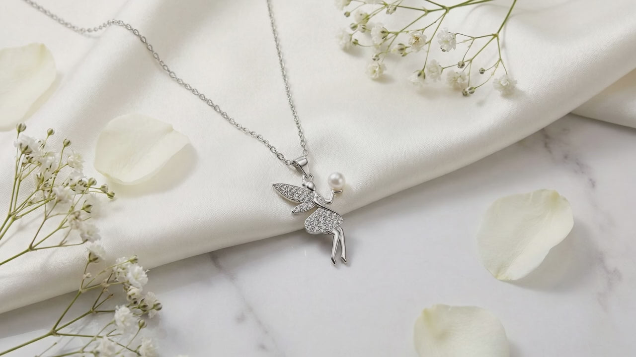 Sterling Silver Rhodium Plated Fairy Necklace with Bubble Pendant