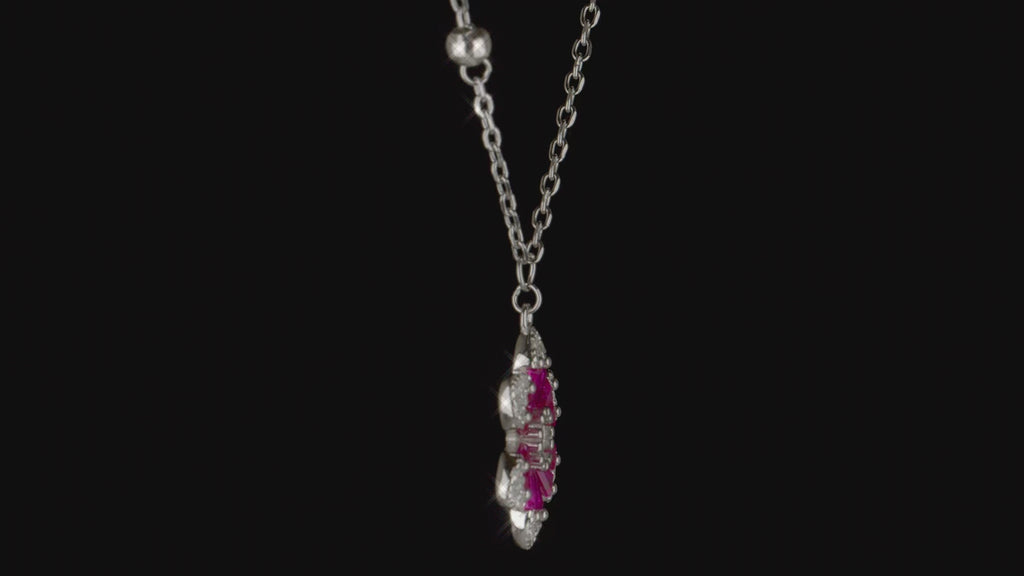925 Sterling Silver Rhodium Plated Pink Crystal Flower Necklace