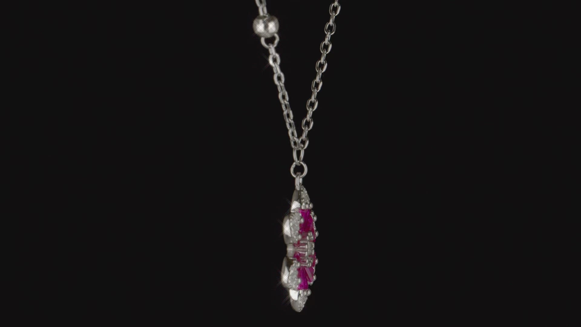 925 Sterling Silver Rhodium Plated Pink Crystal Flower Necklace