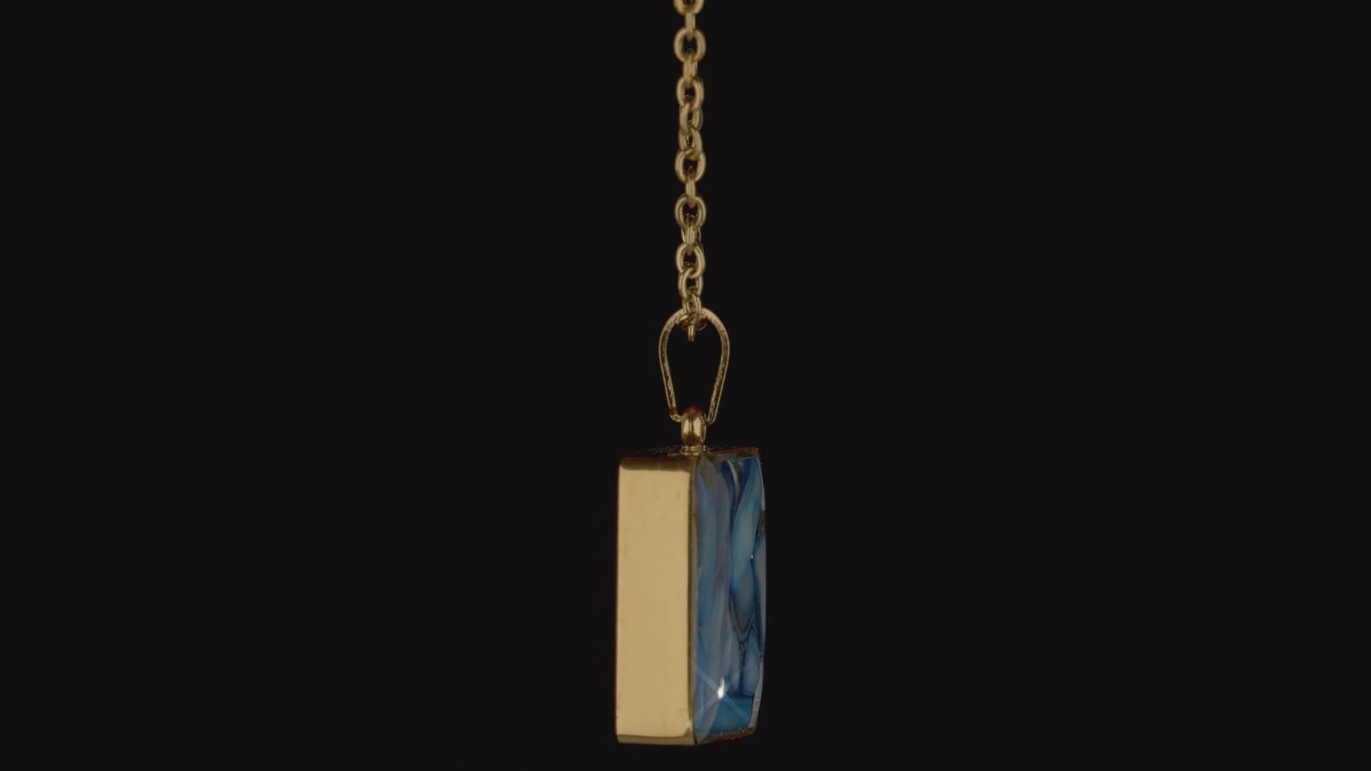 Blue Mosaic Pendant Necklace, 18K Gold Plated Stainless Steel, Square Gold Necklace, Adjustable Chain, Gift for Her