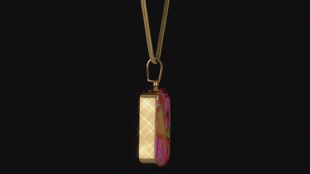 Multicolor Gemstone Resin Pendant Necklace, Gold Snake Chain, Boho Statement Jewelry, Adjustable 15.5-17.5 Inch, Unique Gift for Her