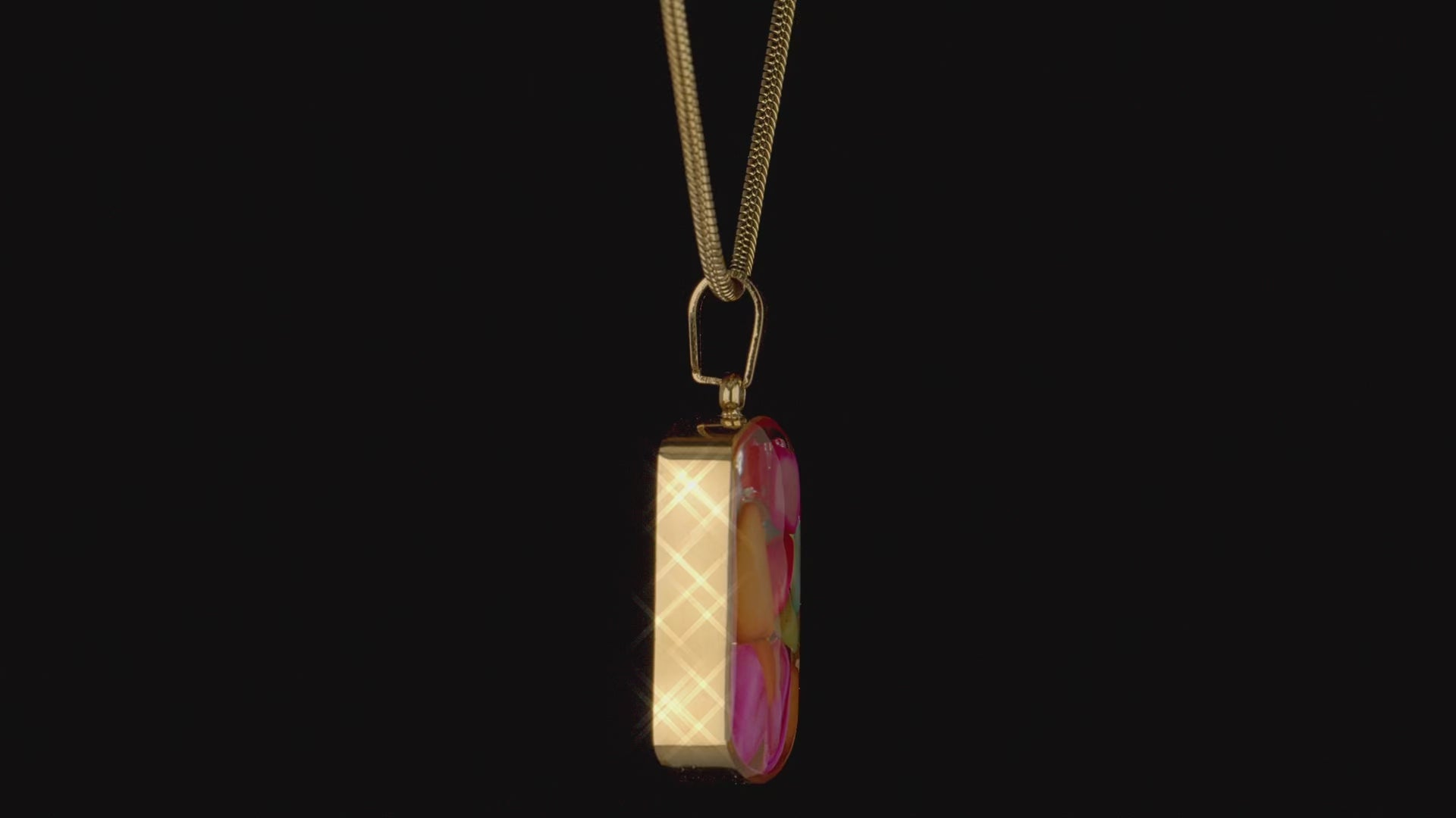 Multicolor Gemstone Resin Pendant Necklace, Gold Snake Chain, Boho Statement Jewelry, Adjustable 15.5-17.5 Inch, Unique Gift for Her