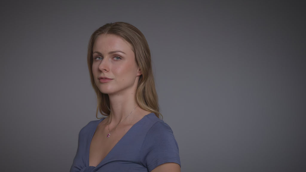 925 Sterling Silver Rhodium Plated Pink Crystal Flower Necklace