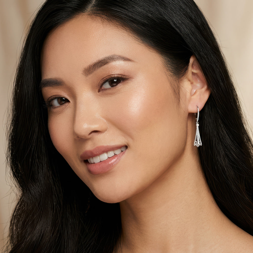 Tower Dangle Earrings 925 Sterling Silver Rhodium Plated