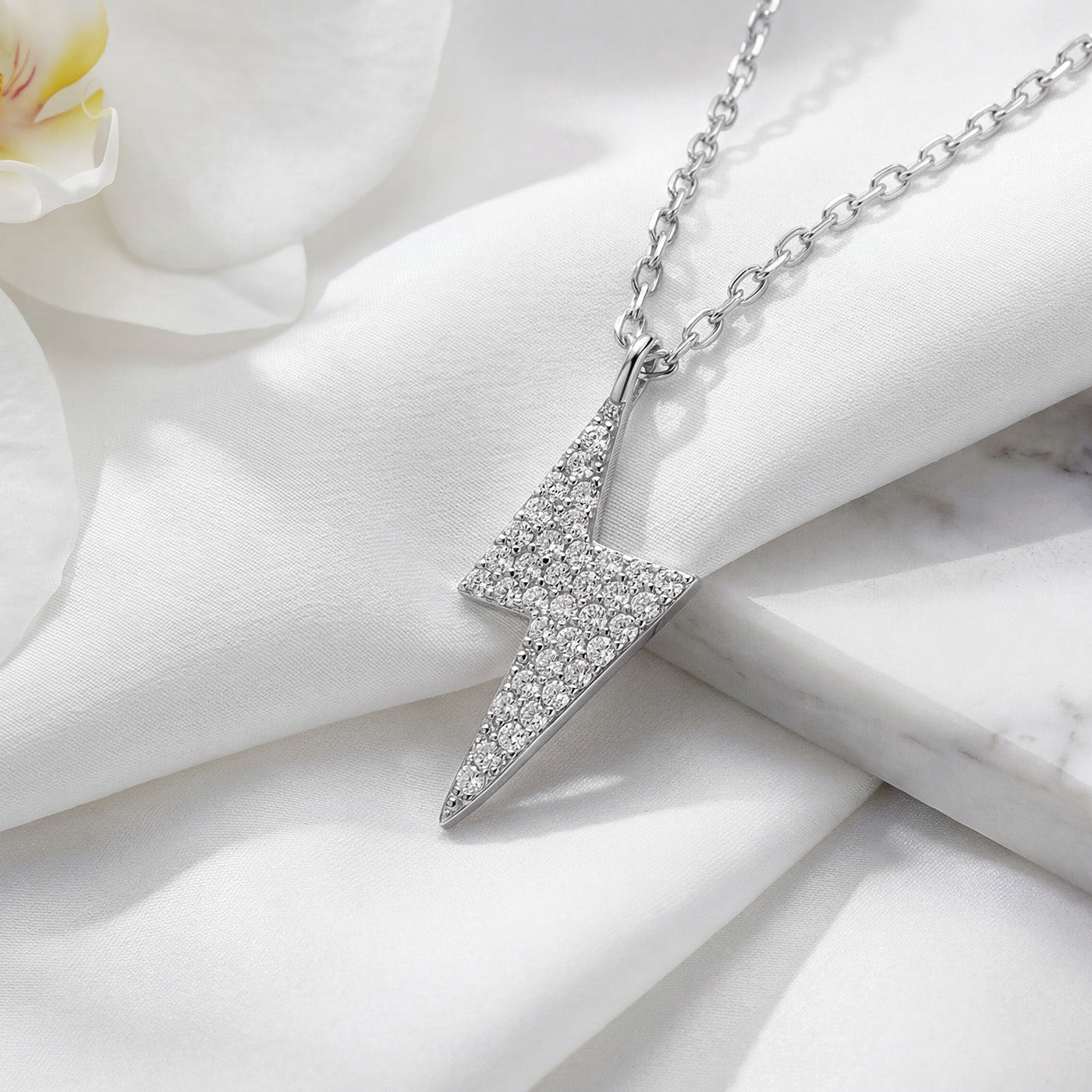 Sterling Silver Lightning Bolt Pendant Necklace, Rhodium Plated