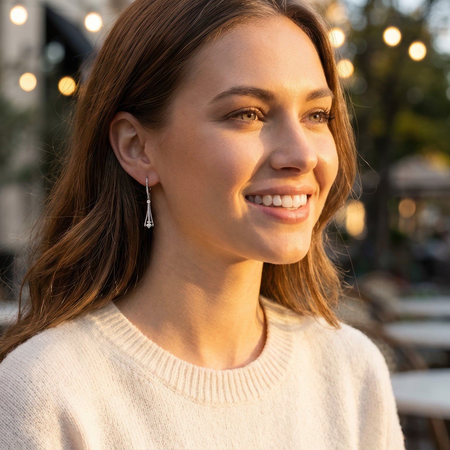Tower Dangle Earrings 925 Sterling Silver Rhodium Plated