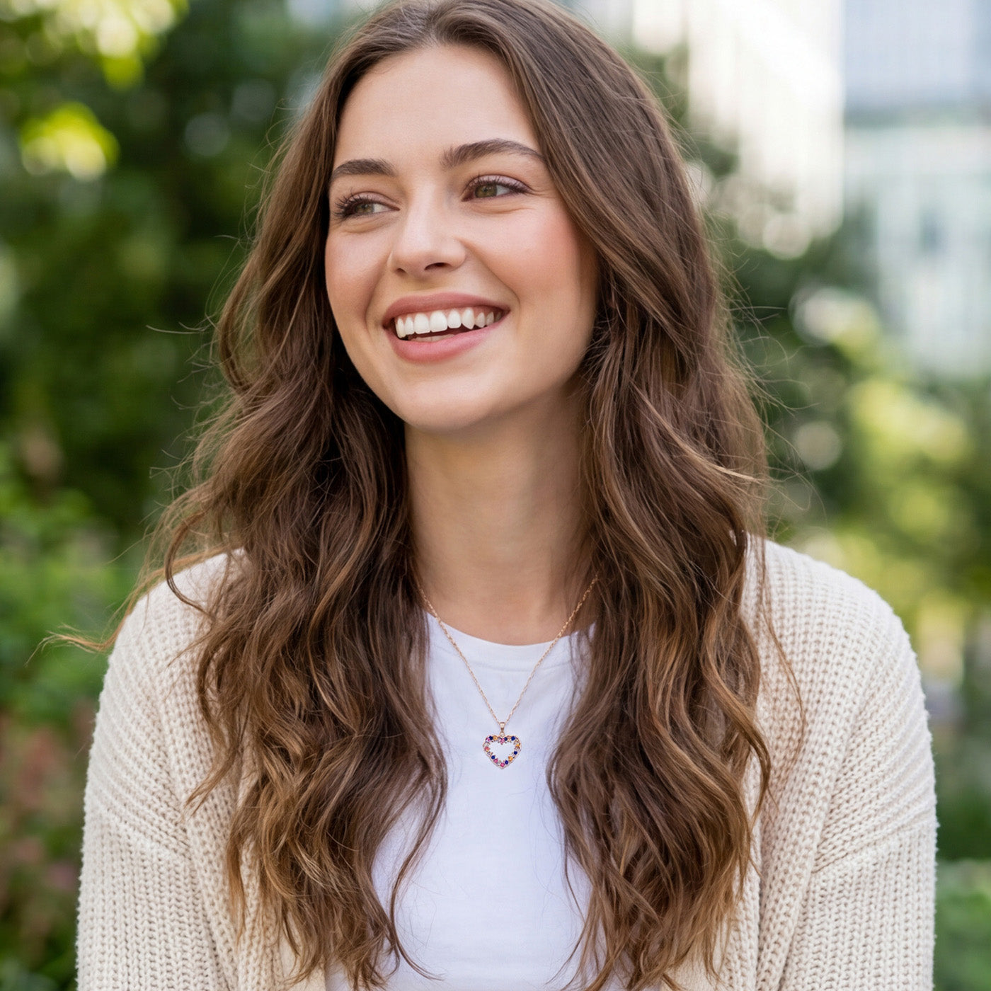 Sterling Silver Rose Gold Plated Heart Pendant Necklace, Multicolor Cubic Zirconia