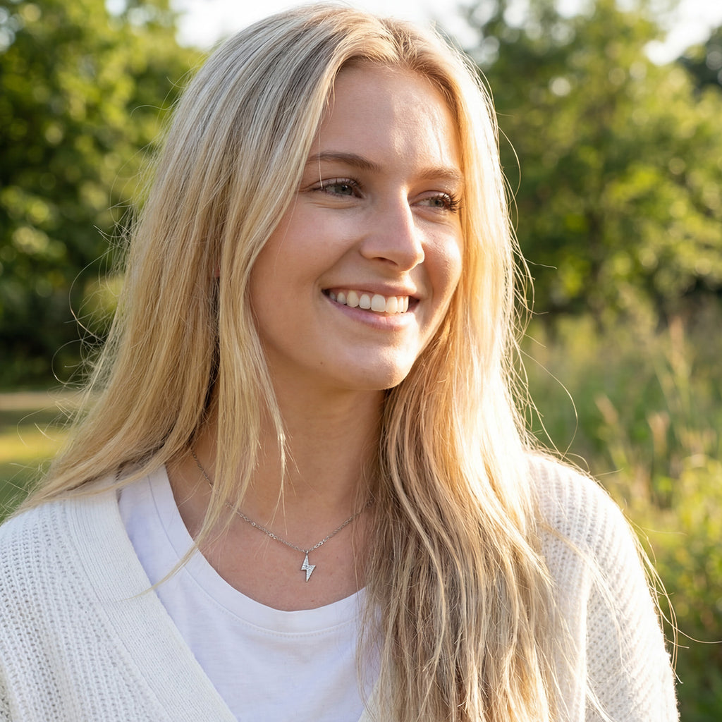 Sterling Silver Lightning Bolt Pendant Necklace, Rhodium Plated