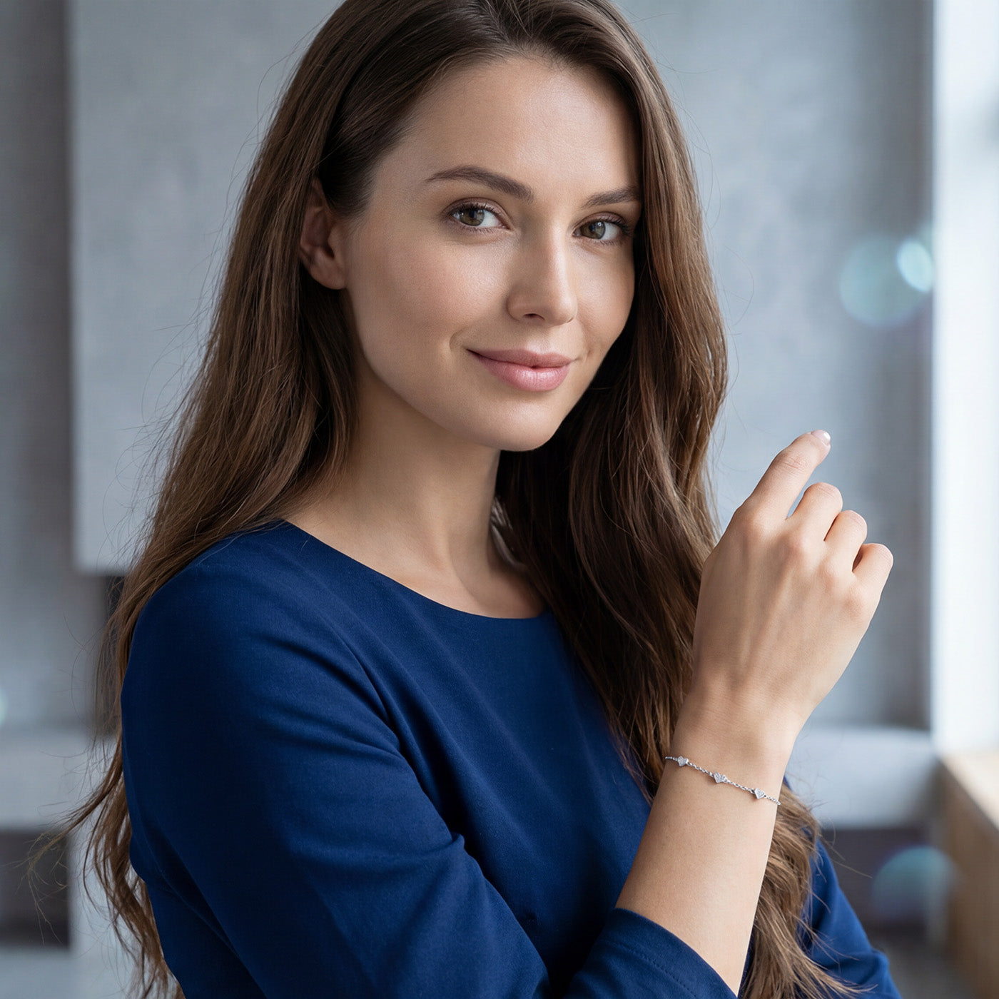 Sterling Silver Rhodium Plated Triple Heart Bracelet